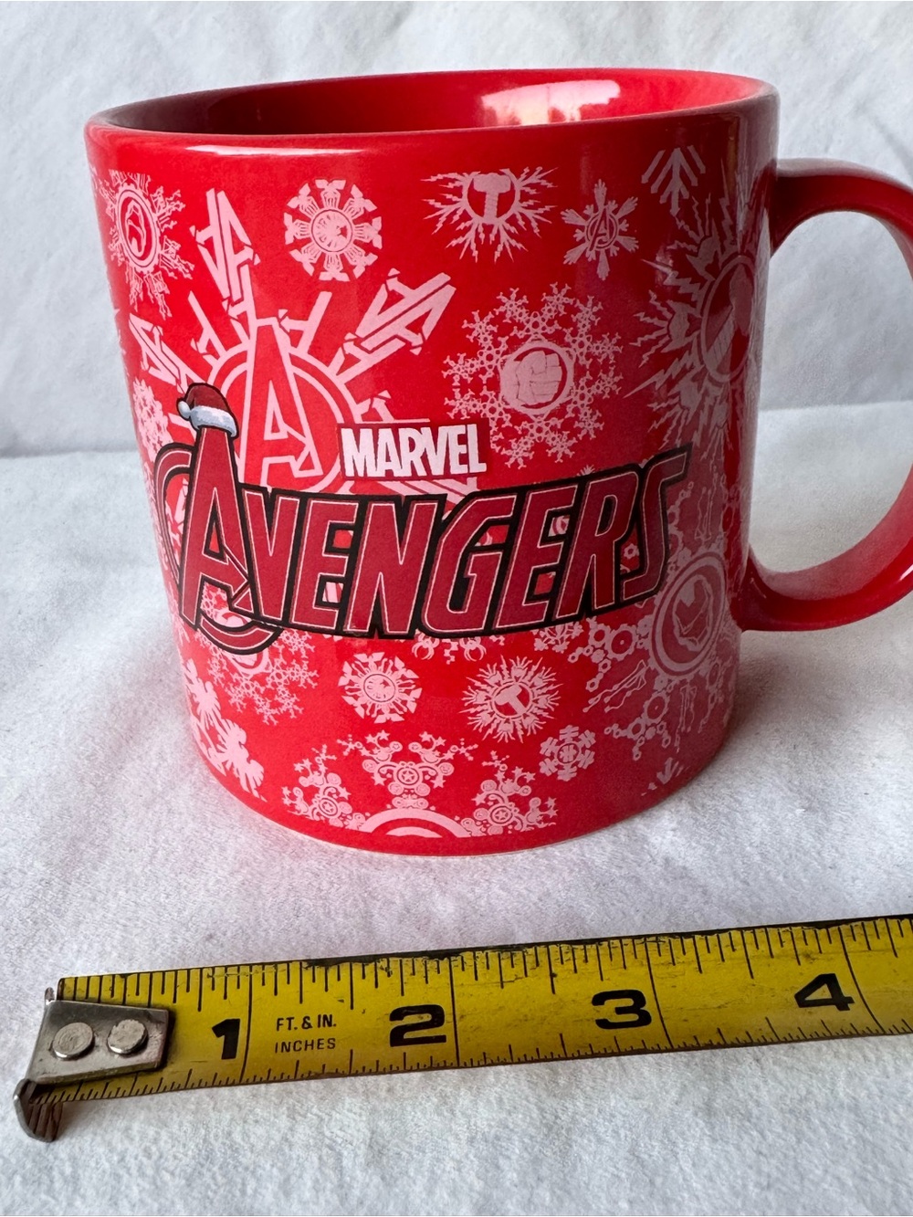 Marvel Iron Man Avengers 14 oz Red Ceramic Coffee Mug Snowflakes Microwave Safe